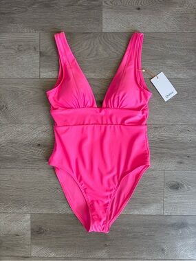 Quince Italian Plunge One Piece Swimsuit Bubblegum Pink Size Small